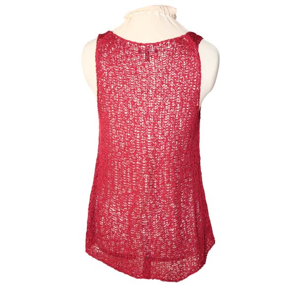 Eileen Fisher Open Knit Lace Tank Top | Size Large | Red | Italian Yarn - Picture 3 of 7